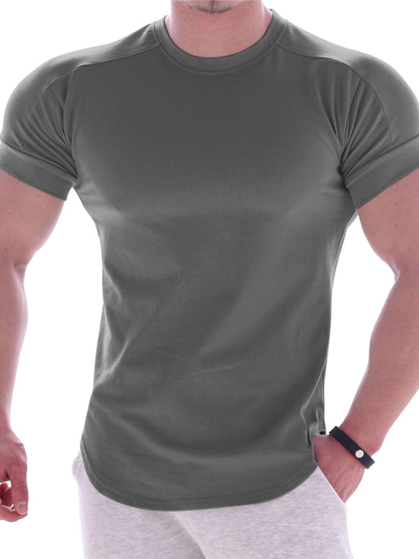 Men's Solid Color Workout Ready Compression Short-sleeve T-shirt kakaclo