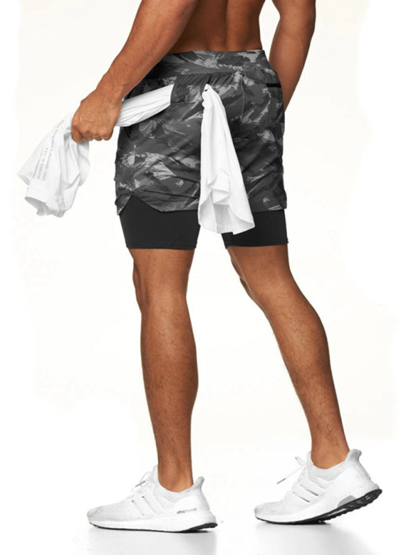 Men's 2-in-1 Shorts Sports Allover Camo Print Drawstring Shorts kakaclo