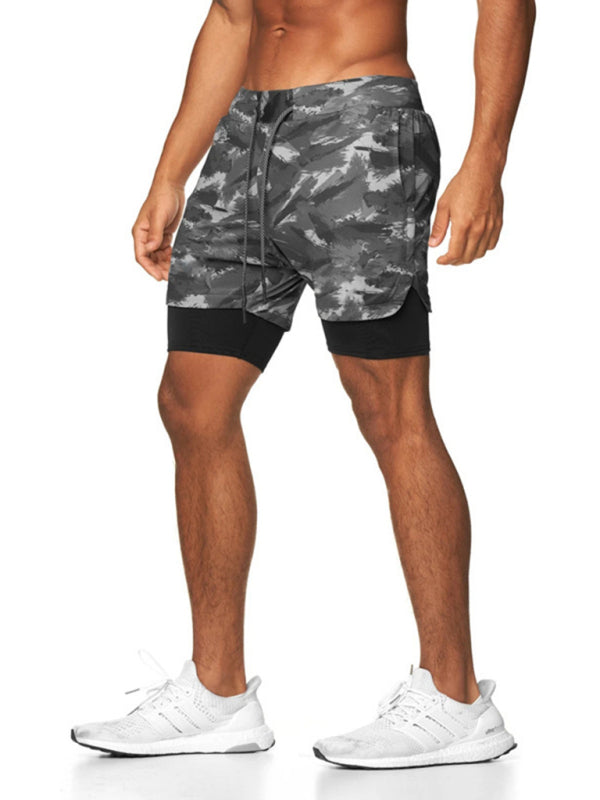 Men's 2-in-1 Shorts Sports Allover Camo Print Drawstring Shorts kakaclo