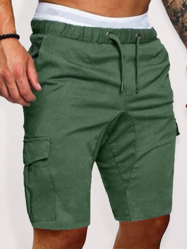 Men's Solid Color Double-knit Cargo Shorts kakaclo