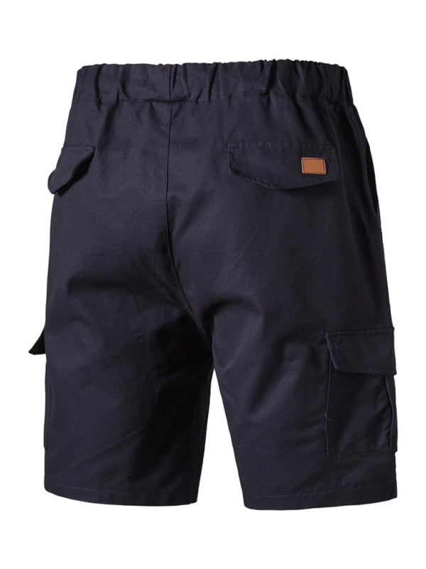 Men's Solid Color Double-knit Cargo Shorts kakaclo