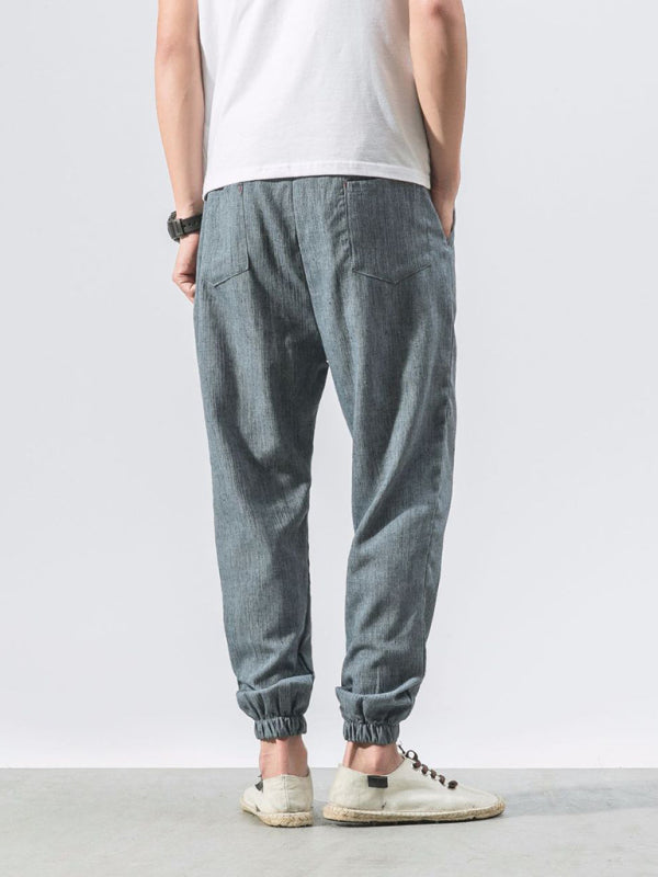 Men's Solid Color Linen Pants kakaclo