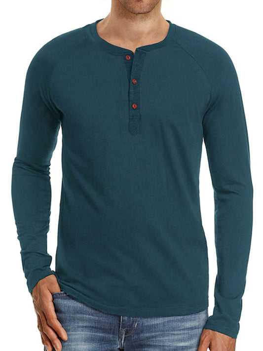 Men's Knitted Round Neck Button Long Sleeve T-Shirt kakaclo