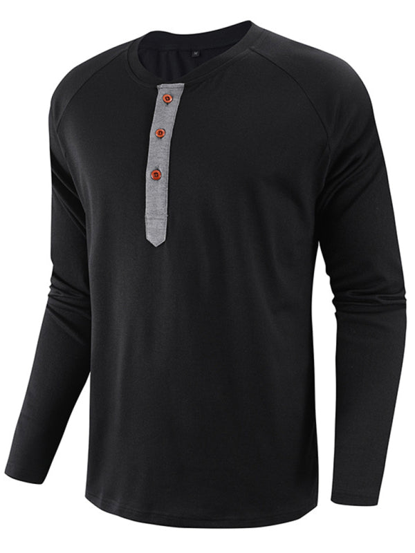 Men's Knitted Round Neck Button Long Sleeve T-Shirt kakaclo