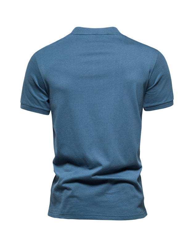 Men's Cotton V Neck Zipper Short Sleeve T-Shirt kakaclo
