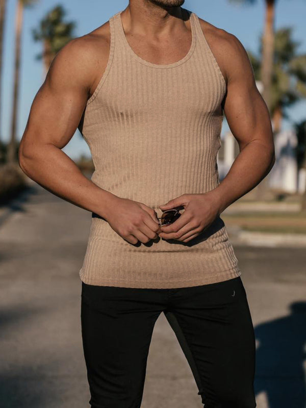 Men'S Solid Color Ribbed Muscle Tank kakaclo
