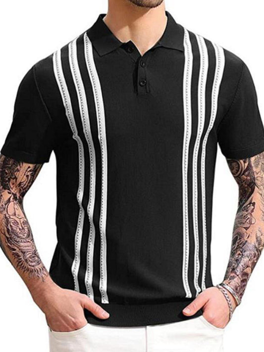 Men's Stripe Short Sleeve Polo Shirt kakaclo