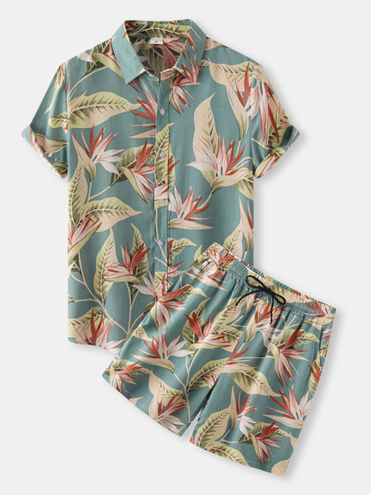Men's Dust Lands Floral Short Sleeve Button-Up Camp Shirt kakaclo