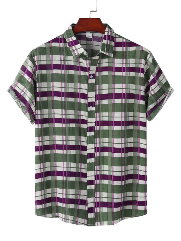 Men's Plaid Print Button-Up Shirt kakaclo