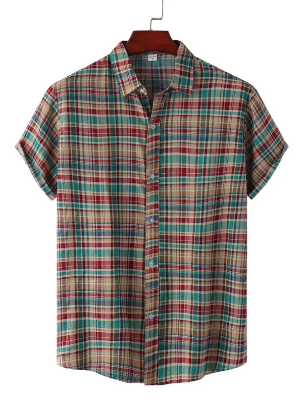 Men's Plaid Print Button-Up Shirt kakaclo