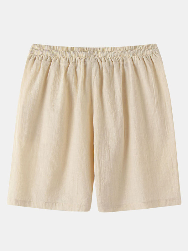 Men's Solid Color Linen And Cotton Blend Shorts kakaclo