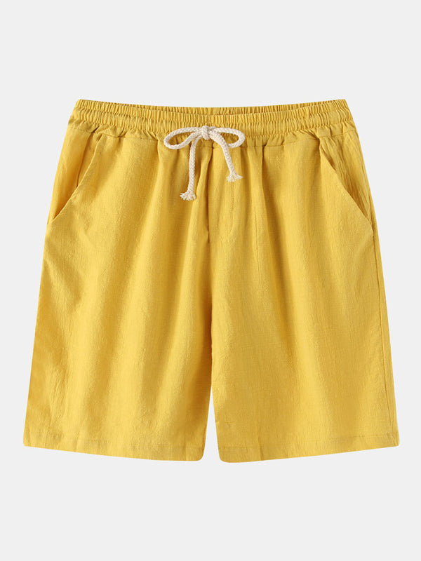 Men's Solid Color Linen And Cotton Blend Shorts kakaclo