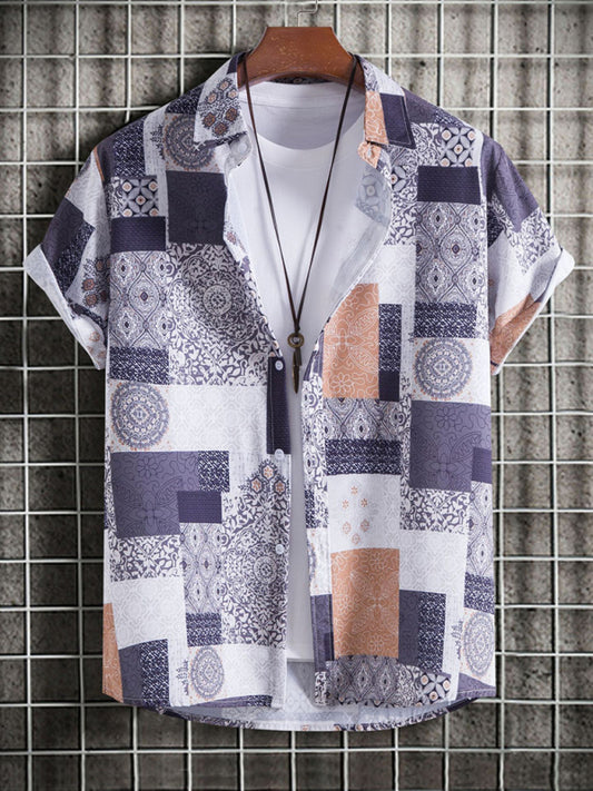 Men's vintage paisley print short sleeve shirt kakaclo