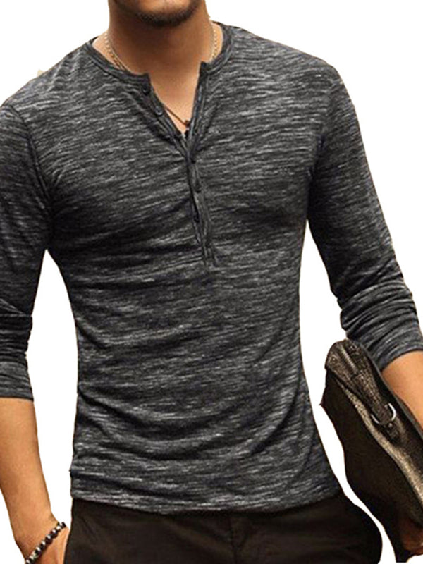New fashion open placket slub silk men's long-sleeved T-shirt kakaclo