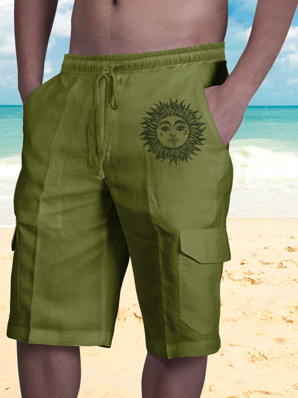 Linen Shorts Multi Pocket Tether Men's Beach Cargo Pants kakaclo