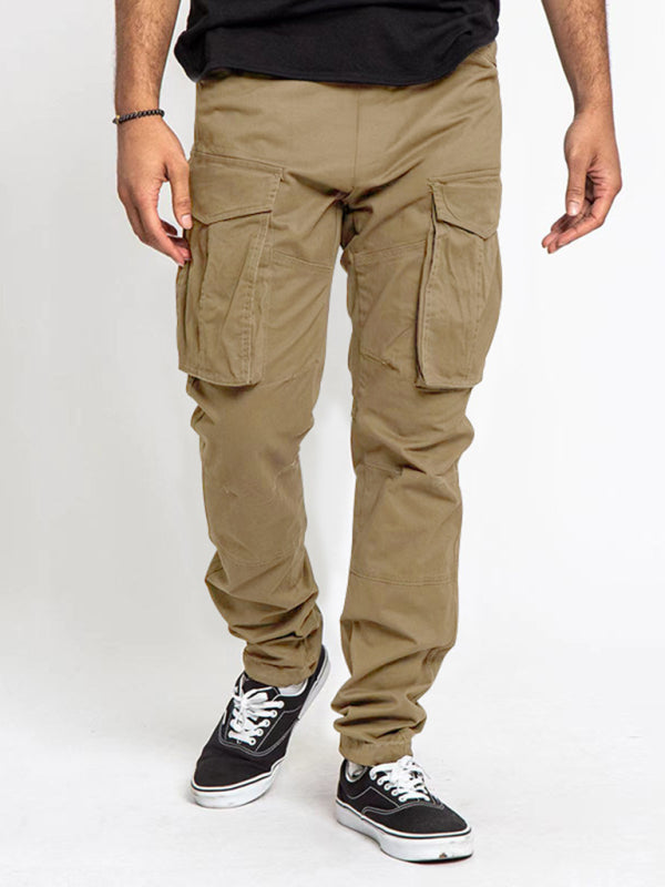 Men's Solid Color Multi-Pocket Casual Cargo Pants kakaclo
