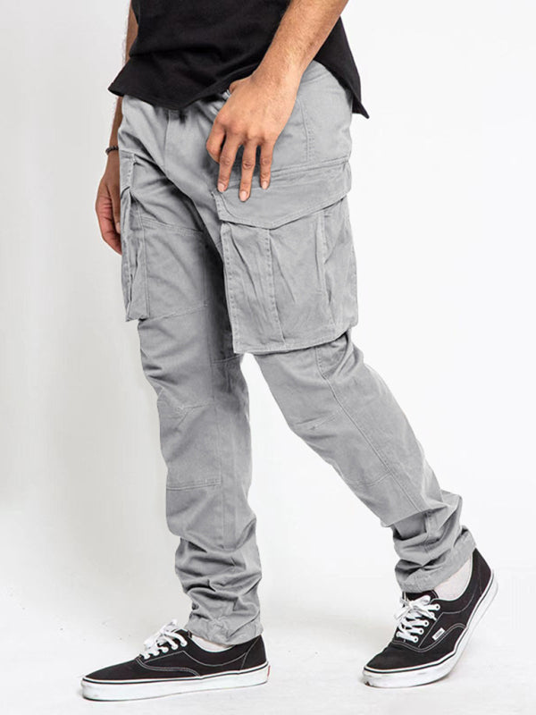 Men's Solid Color Multi-Pocket Casual Cargo Pants kakaclo