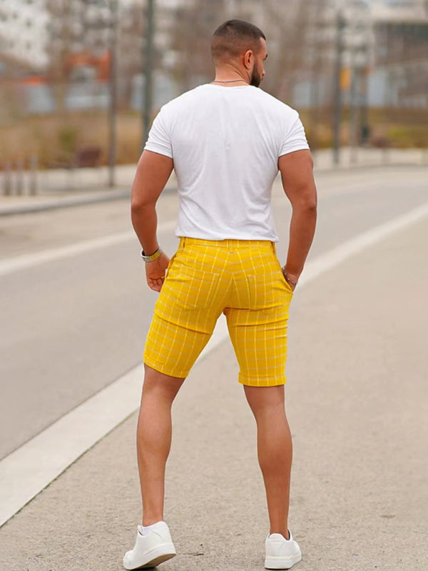 men's skinny plaid plus size casual shorts kakaclo