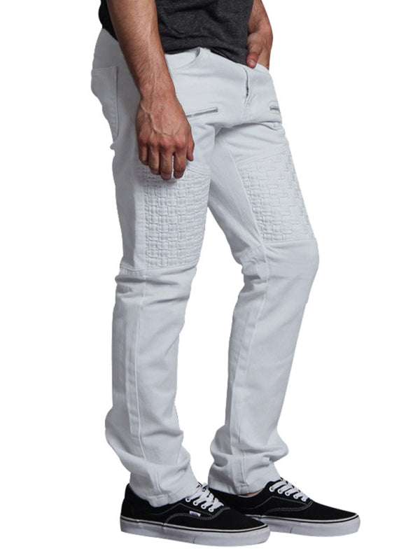 New workwear leather stitching thin men's straight-leg pants kakaclo