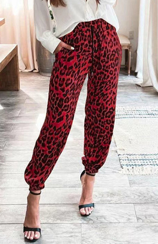 Women's Pants Leopard Print Stretch Waist Casual Pant kakaclo