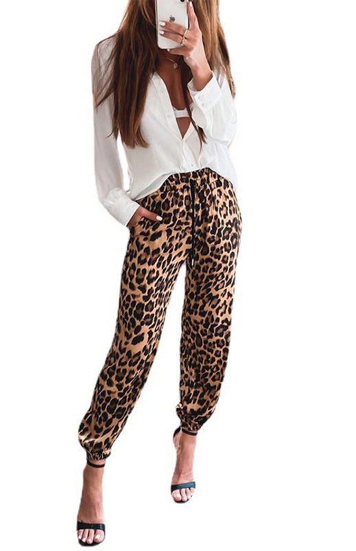 Women's Pants Leopard Print Stretch Waist Casual Pant