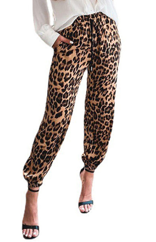 Women's Pants Leopard Print Stretch Waist Casual Pant kakaclo