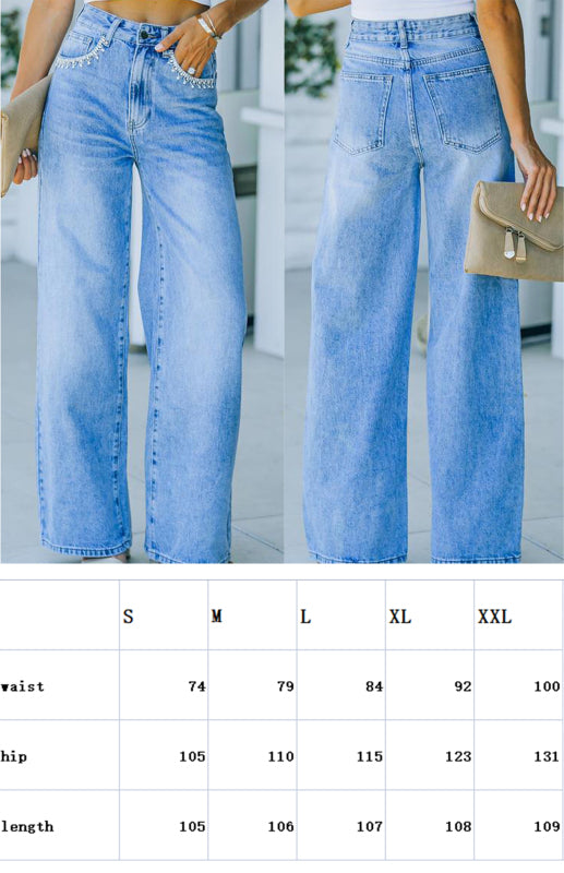 Women's Petal Pocket Temperament Loose Wash Jeans kakaclo