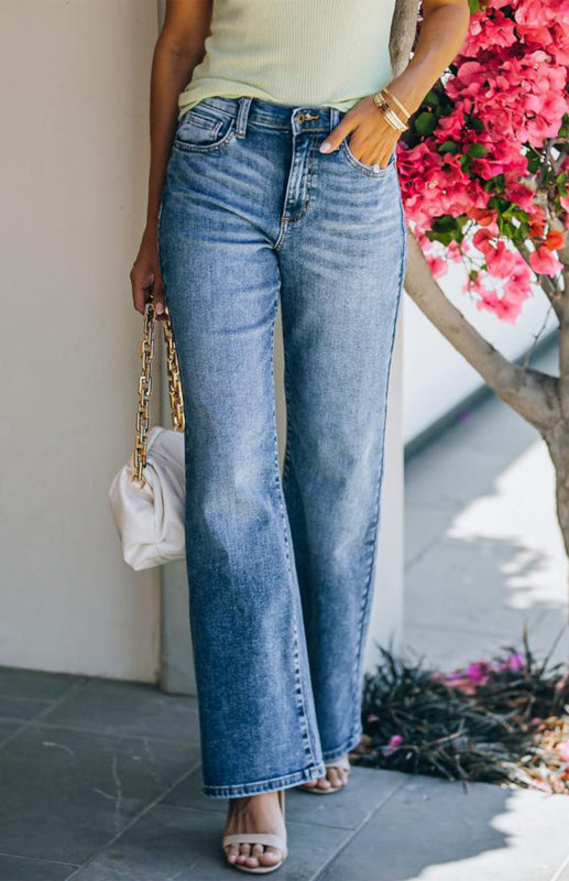 Women's Skinny Straight Tube Washed Mid-Waist Jeans kakaclo
