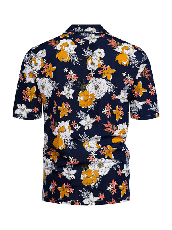 Men's Floral Print Short Sleeve Button-Up Shirt kakaclo