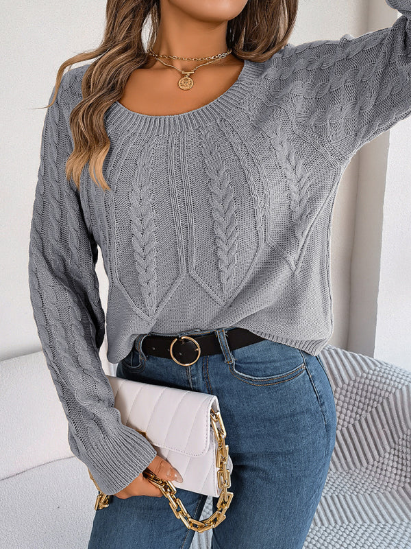 New autumn and winter casual solid color twist long-sleeved pullover sweater kakaclo