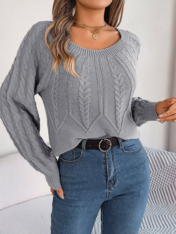 New autumn and winter casual solid color twist long-sleeved pullover sweater kakaclo