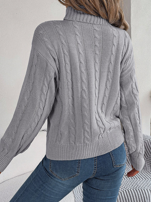 New casual solid color twist long-sleeved turtleneck sweater kakaclo