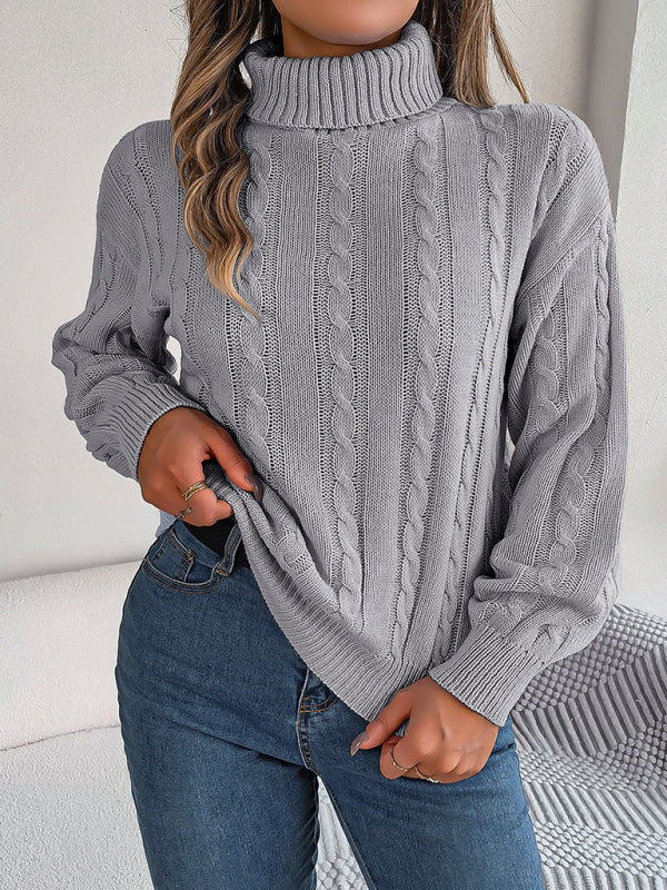 New casual solid color twist long-sleeved turtleneck sweater kakaclo