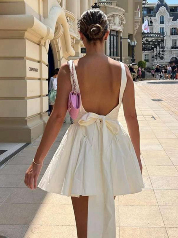 New women's sexy backless strappy bow evening dress kakaclo