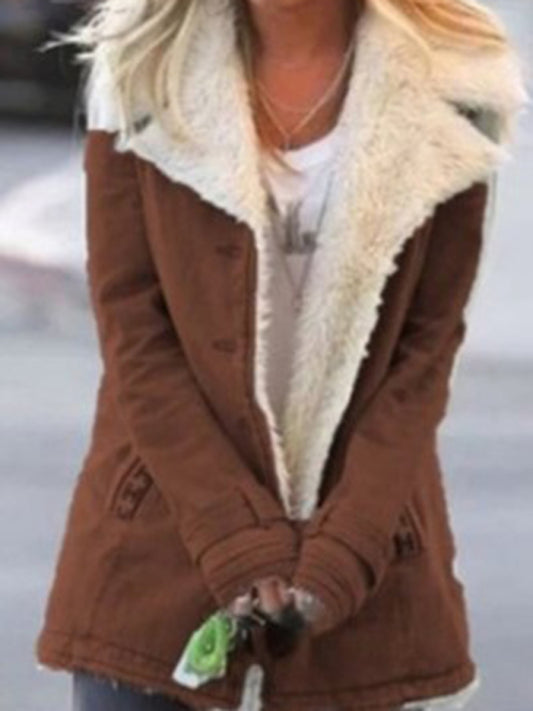 Autumn and winter solid color plush lapel mid-length coat kakaclo