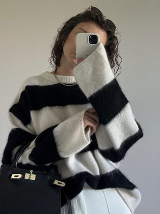 Women's New Mohair Round Neck Pullover Sweater kakaclo