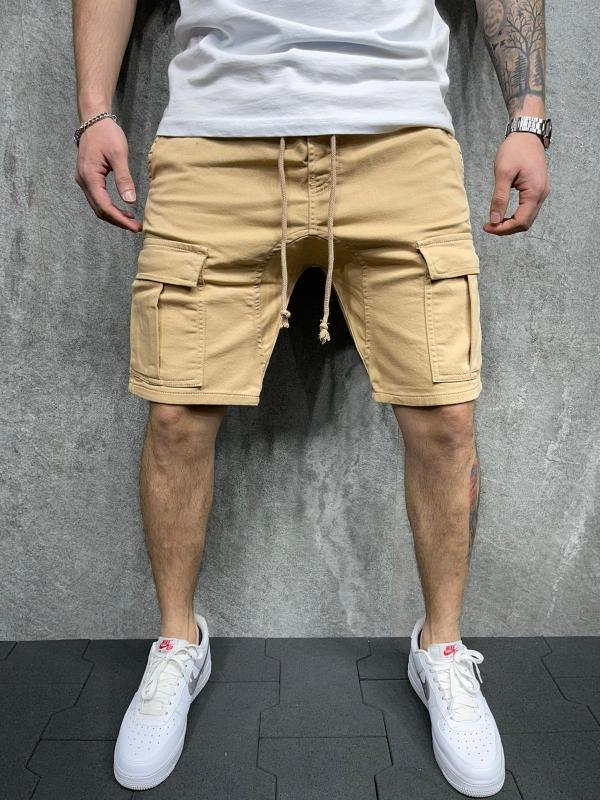 Street solid color casual five-point pants woven casual multi-pocket tether cargo shorts kakaclo